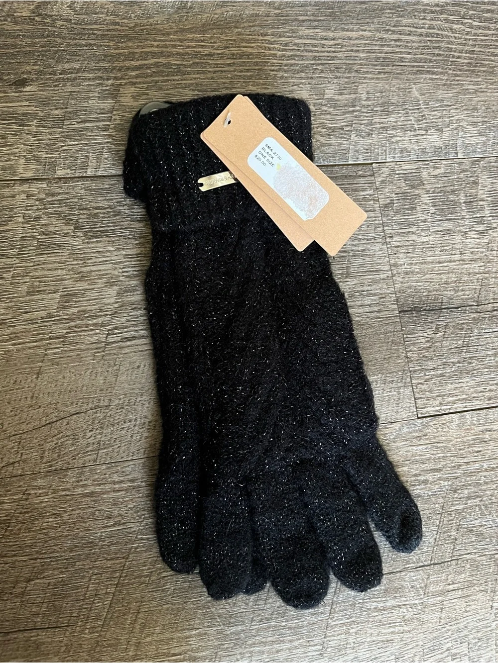 Steve Madden Black Knit Sparkle Gloves Touchscreen Fingers